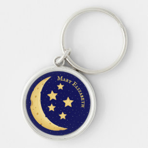 Cute Cheese Moon & Stars Personalized Celestial Keychain