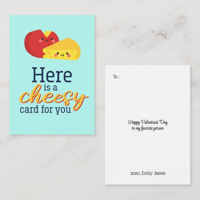 Cute Cheese Pun Funny Kids Valentine's Day Cheesy Card (Front/Back)