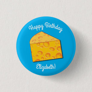 Cute Cheese Wedge Kids 1st Birthday Party 1 Inch Round Button