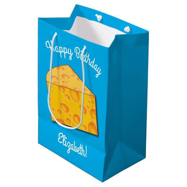 Cute Cheese Wedge Kids 1st Birthday Party Medium Gift Bag (Front Angled)