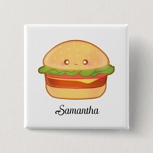 Cute Cheeseburger 2 Inch Square Button (Front)