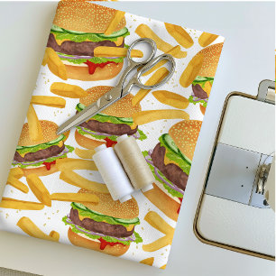  Cute Cheeseburger & French Fries Food Pattern Fab Fabric