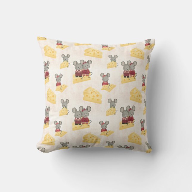Cute Cheesy Mouse Family Throw Pillow (Front)