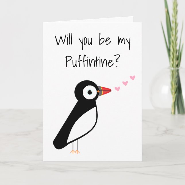 Cute cheesy Puffintine  Valentine's Day Card (Front)