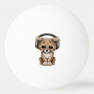 Cute Cheetah Cub Dj Wearing Headphones Ping Pong Ball