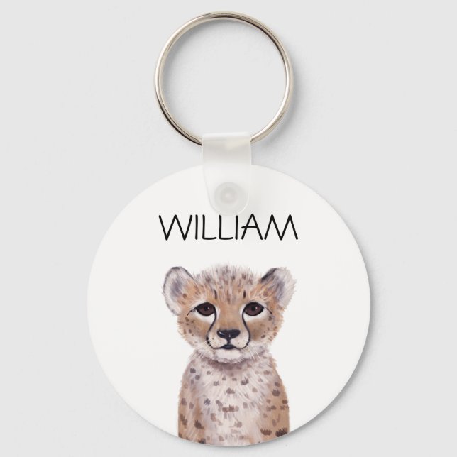 Cute Cheetah Cub Name  Keychain (Front)