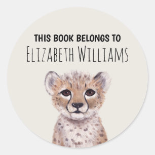 Cute Cheetah Cub Personalized Name School  Classic Round Sticker