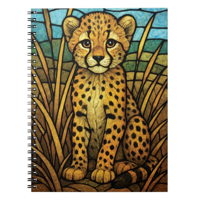 Cute cheetah cub, stained glass digital art notebook (Front)