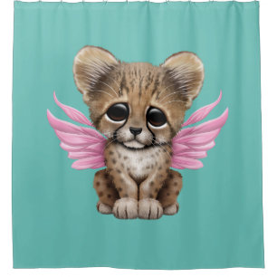 Cute Cheetah Cub with Fairy Wings on Pink
