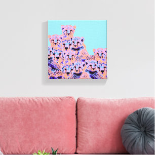 Cute Cheetah Family Pink & Peach Wild Art  Canvas Print