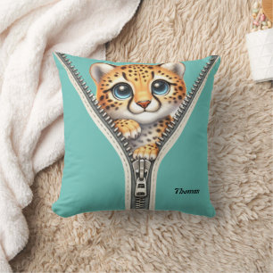  Cute Cheetah Kids Personalized Name  Throw Pillow