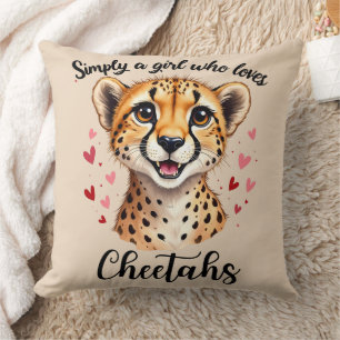Cute Cheetah Lover Wildlife Art with Heart Accents Throw Pillow