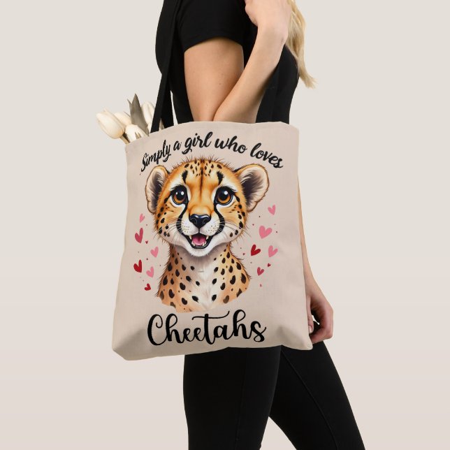 Cute Cheetah Lover Wildlife Art with Heart Accents Tote Bag (Close Up)