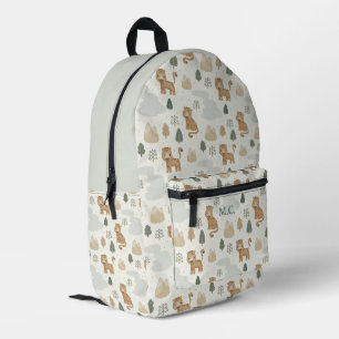 Cute Cheetah Safari Forest Mountains Monogram Kids Printed Backpack