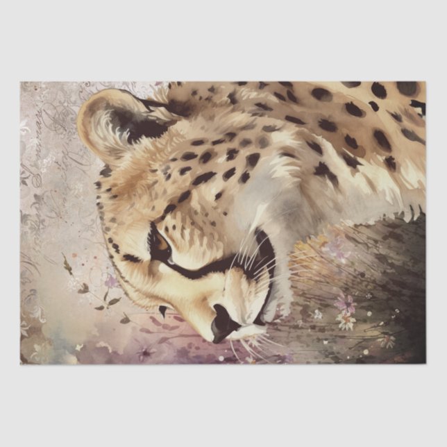 Cute Cheetah Wild Cat Watercolor Tissue Paper (Front)