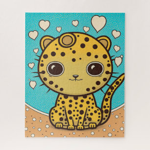 Cute Cheetah with hearts for love & valentine Jigsaw Puzzle