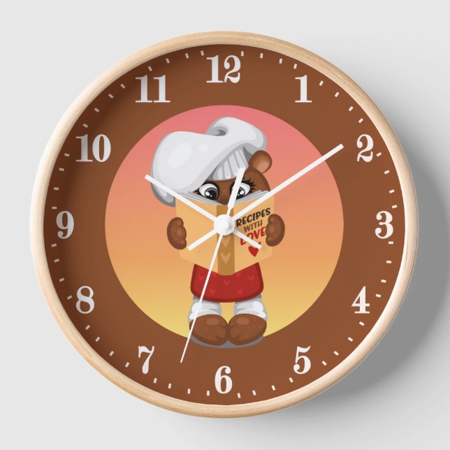 Cute chef bear lovers kitchen clock (Front)