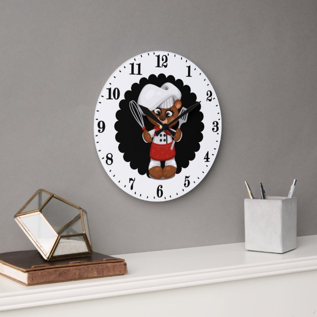 Cute chef bear lovers kitchen  large clock (Office)