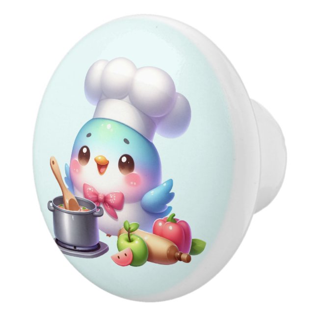 Cute chef bird lovers kitchen  ceramic knob (Right)