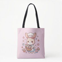 Cute Chef Bunny Pink Canvas Tote Bag