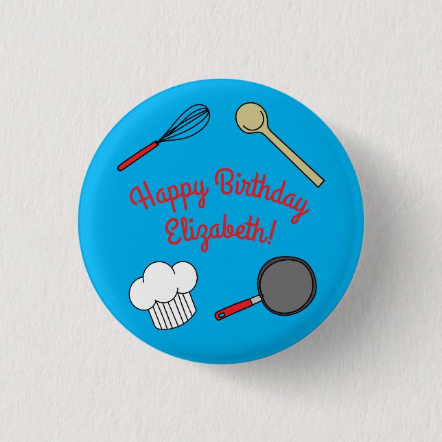 Cute Chef Cooking Kids 1st Birthday Party 1 Inch Round Button (Front)