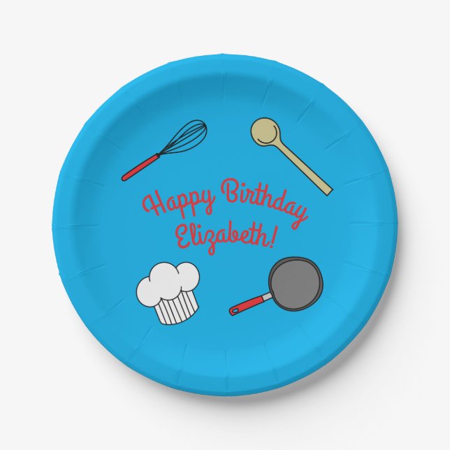 Cute Chef Cooking Kids 1st Birthday Party Paper Plate (Front)
