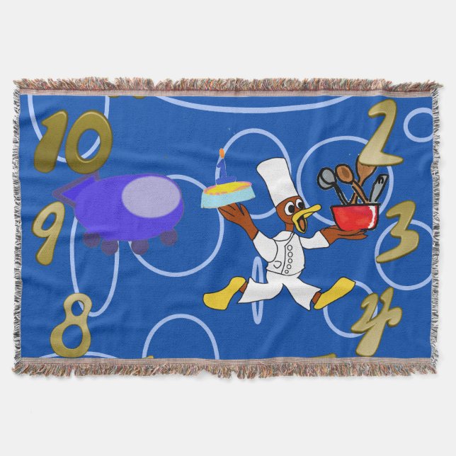 Cute Chef Ducky Kazoo Blue Circles Throw Blanket (Front)
