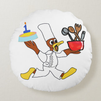 Cute Chef Ducky Kazoo Round Pillow