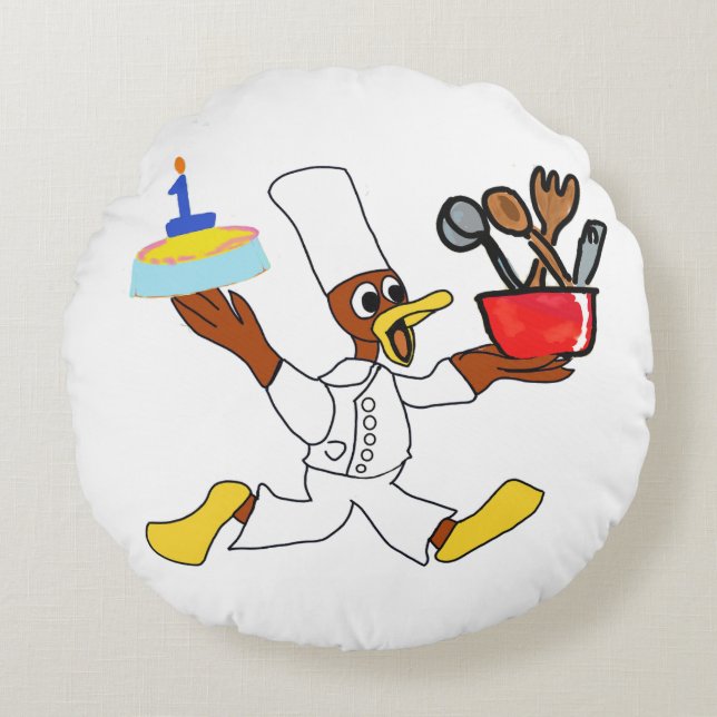 Cute Chef Ducky Kazoo Round Pillow (Front)