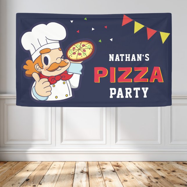 Cute Chef Kids Pizza Birthday Party Banner (Creator Uploaded)