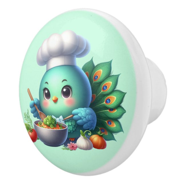 Cute chef kitchen bird peacock ceramic knob (Right)