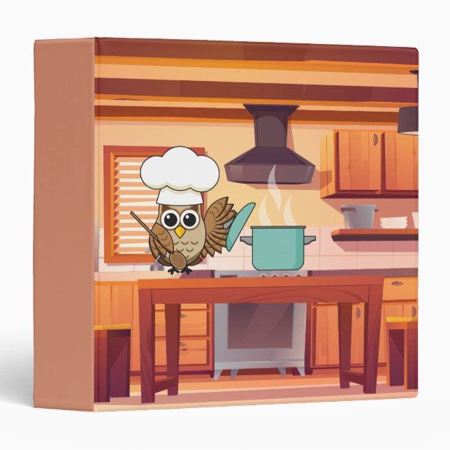 Cute Chef Owl Cooking in Kitchen Binder (Front/Spine)