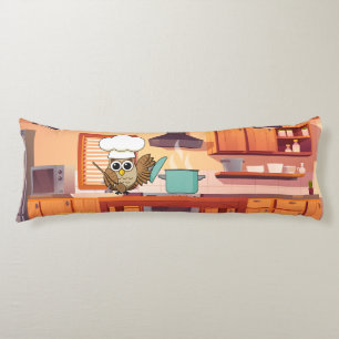 Cute Chef Owl Cooking in Kitchen Body Pillow