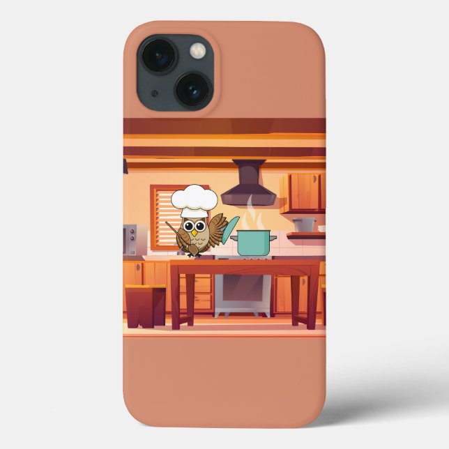 Cute Chef Owl Cooking in Kitchen Case-Mate iPhone Case (Back)