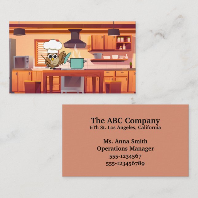 Cute Chef Owl Cooking in Kitchen | Personalize Business Card (Front/Back)