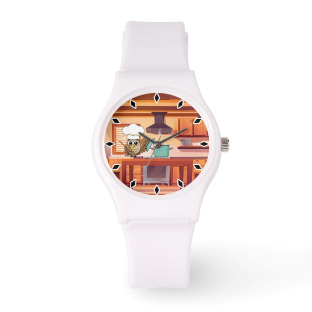 Cute Chef Owl Cooking in Kitchen Watch (Front)