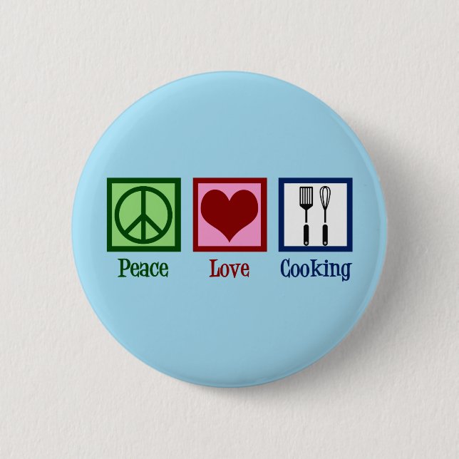 Cute Chef Peace Love Cooking Utensils 2 Inch Round Button (Front)