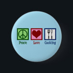 Cute Chef Peace Love Cooking Utensils 2 Inch Round Button<br><div class="desc">Peace Love Cooking. A cute chef gift for a meal cook featuring a peace sign,  heart,  and cooking utensils like a spatula and a wisk.</div>