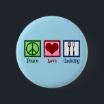 Cute Chef Peace Love Cooking Utensils 2 Inch Round Button<br><div class="desc">Peace Love Cooking. A cute chef gift for a meal cook featuring a peace sign,  heart,  and cooking utensils like a spatula and a wisk.</div>