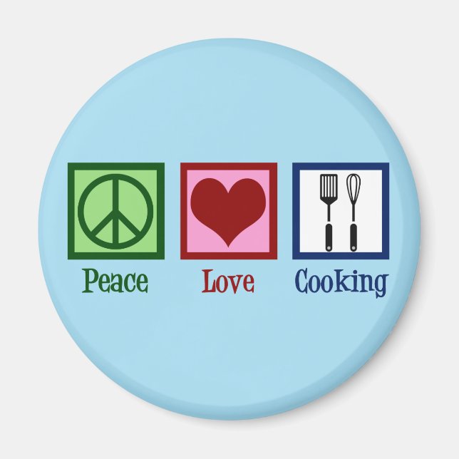 Cute Chef Peace Love Cooking Utensils Magnet (Front)