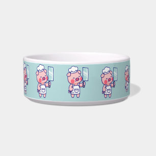 Cute Chef Pig with Cleaver Bowl