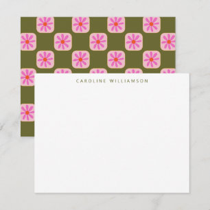 Cute Chequerboard Flower Green Pink Personalized  Card