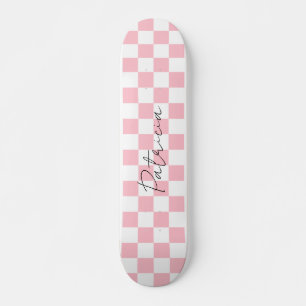 Cute Chequerboard Pattern Pink Skateboard