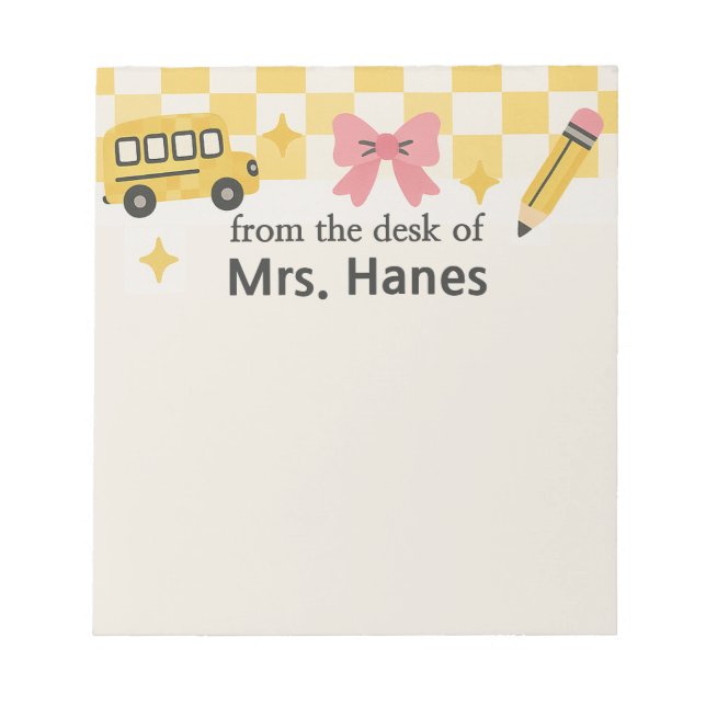 Cute Chequerboard Teacher Personalized Notepad (Front)