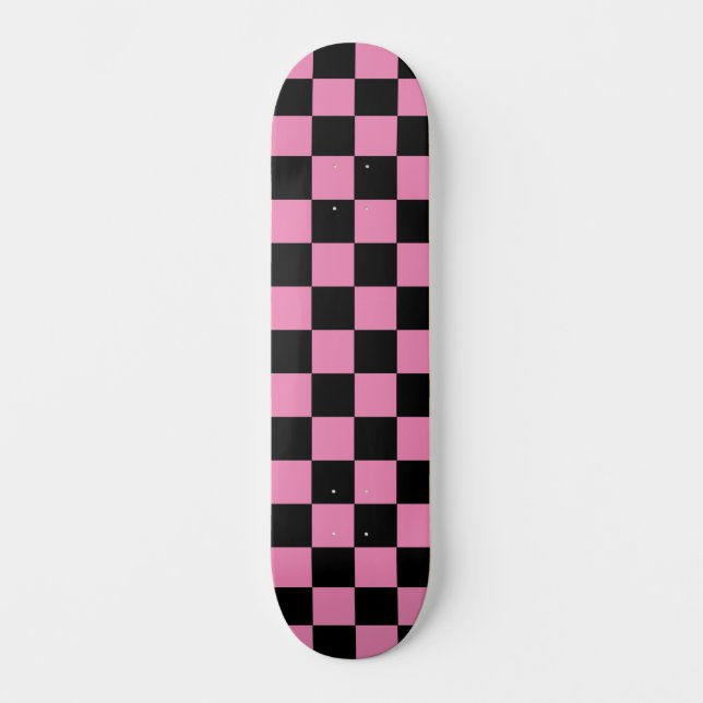 Cute Chequered (chequered) Pink and Black pattern  Skateboard (Front)