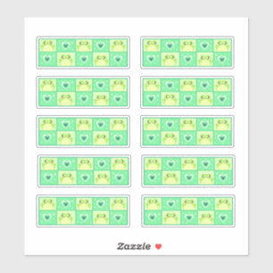 Cute Chequered Green Frog With hearts And Sparkles