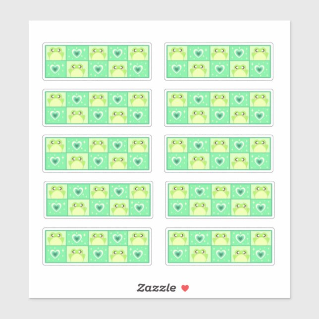 Cute Chequered Green Frog With hearts And Sparkles (Sheet)