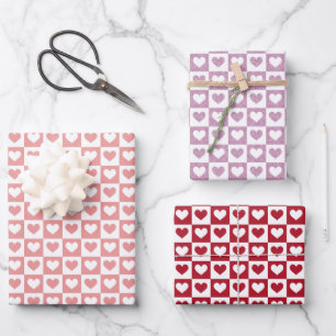 Cute Chequered Hearts Valentine's Day Wrapping Paper Sheet