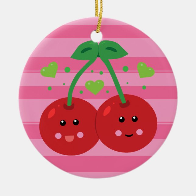 Cute Cherries Ceramic Ornament (Front)