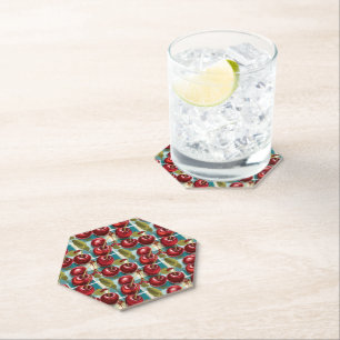 Cute Cherries Checkered Plaid Pattern  Paper Coaster